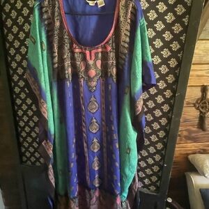 Elegant Asymmetrical Dress in Blue and Green